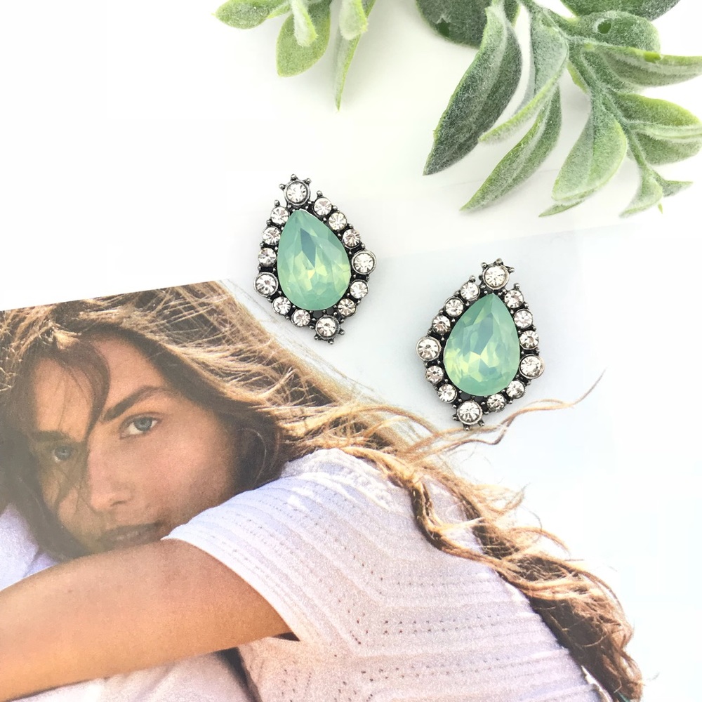 “Elizabeth” Seafoam Green Rock Stud Earrings